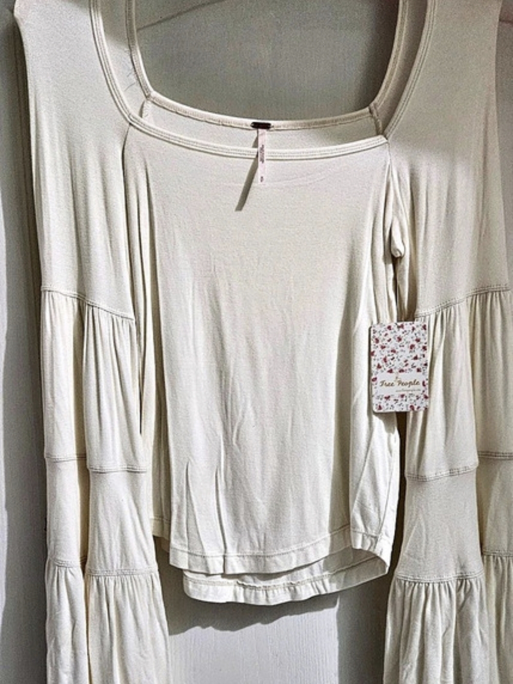 Free People Babetown Bell Sleeve Top White & Blue